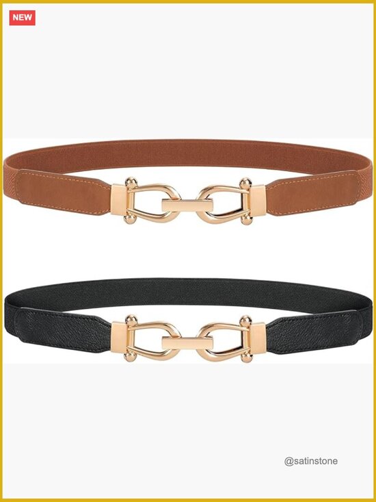 Stretchy Waist Belt Retro Elastic Skinny Belt with Gold Buckle main image 6